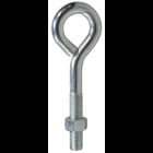 Eye Bolt, Low Carbon Cold Drawn Steel material, Zinc Plated Finish, 4 in. length, 3/8 in. diameter, NC Rolled Machine thread, 1 nut, Hex nut type, 1-1/2 in. thread length, 2-1/2 in. shank length, 3/8 in. thread size, 3/4 in. inside diameter