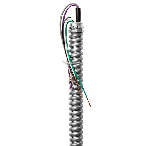 EPCO, Fixture Whip, Stranded Wire, Number Of Conductors: 5, Conductor Size: (3) 14 AWG (Black,White,Green) (2) 16 AWG (Purple,Gray), Voltage Rating: 120 V, Insulation Material: THHN, Length: 6 FT, Conduit Size 1/2 IN, Includes: Die Cast Snap-In Connectors