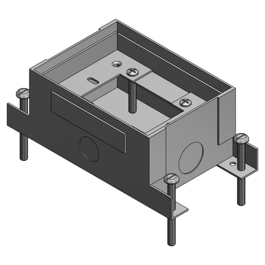 Single Gang Shallow Flush Service Floor Box, 29 Cubic Inches, Length 4 Inches, Width 5-1/2 Inches, Depth 3-5/8 Inches, 1/2 Inch and 3/4 Inch Knockouts, Galvanized Steel, For Power or Communications/Data