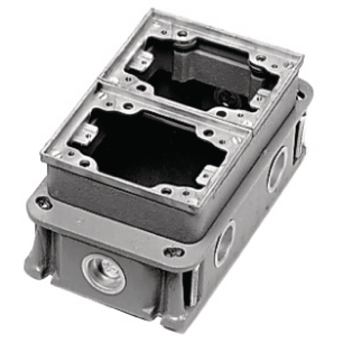 Flush Concrete Floor Box Series, 2-Gang, Rectangular, Cast Iron Box, Deep, Fully Adjustable, Aluminum Top
