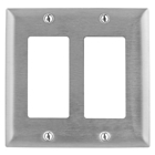 Hubbell Wiring Device Kellems, Wallplates and Boxes, Metallic Plates, 2-Gang, 2) GFCI Openings, Standard Size, Stainless Steel