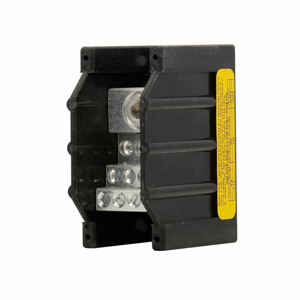 Eaton Bussmann series power distribution block, 600 Vac, 600 Vdc, 310 A, Single-pole, SCCR: 100 kA, Black, Molded Thermoplastic Base, Tin-plated aluminum connector