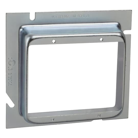 Two Gang Device Extension Ring, 12.8 Cubic Inches, 5 Inches Square x 1 Inch Raised, Pre-Galvanized Steel