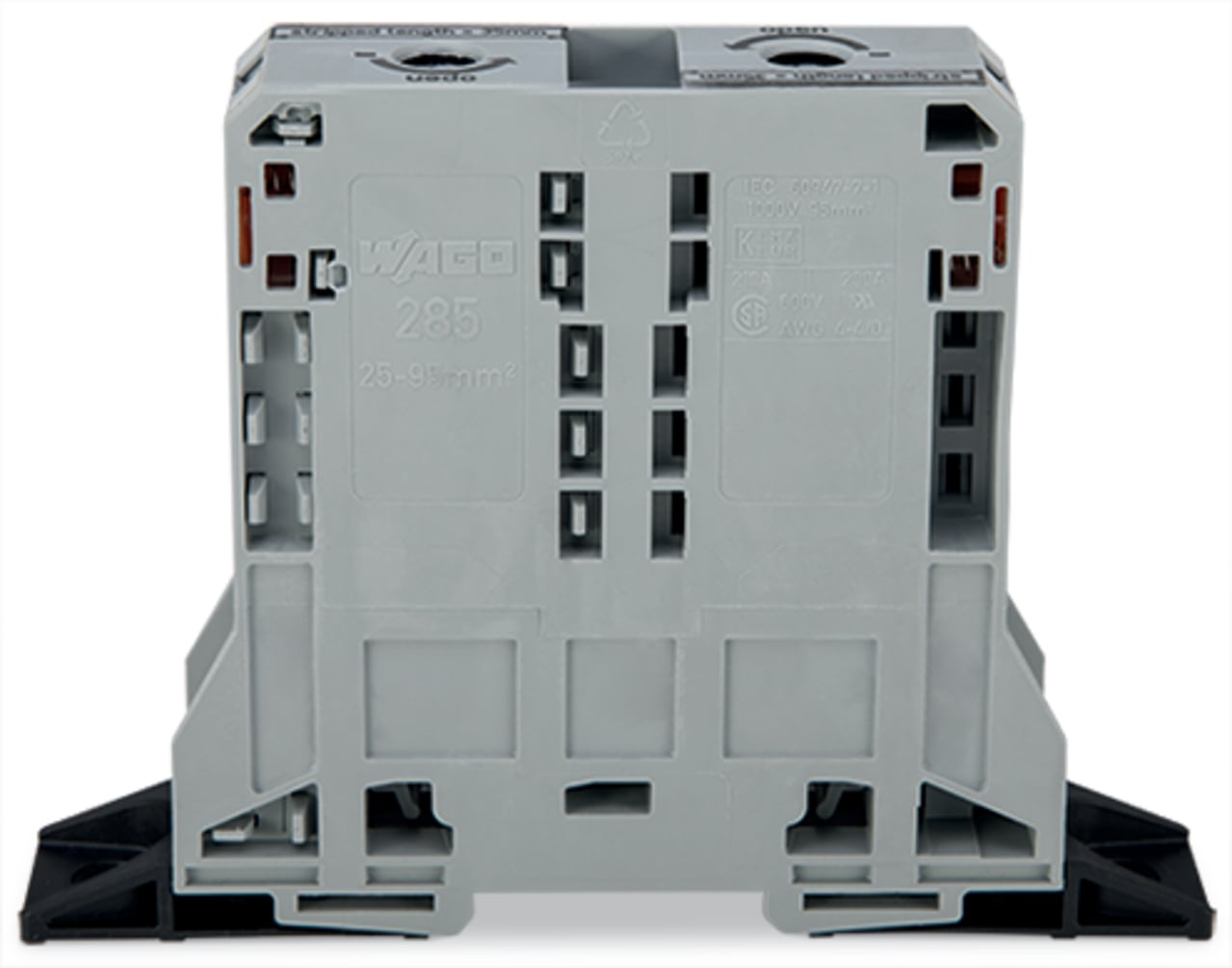 2-conductor through terminal block; 95 mm; lateral marker slots; with fixing flanges; POWER CAGE CLAMP; 95,00 mm; gray