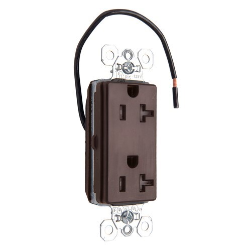 PlugTail Tamper-Resistant Split Circuit Decorator Spec Grade Duplex Receptacle, 20amp 125volt, Brown
