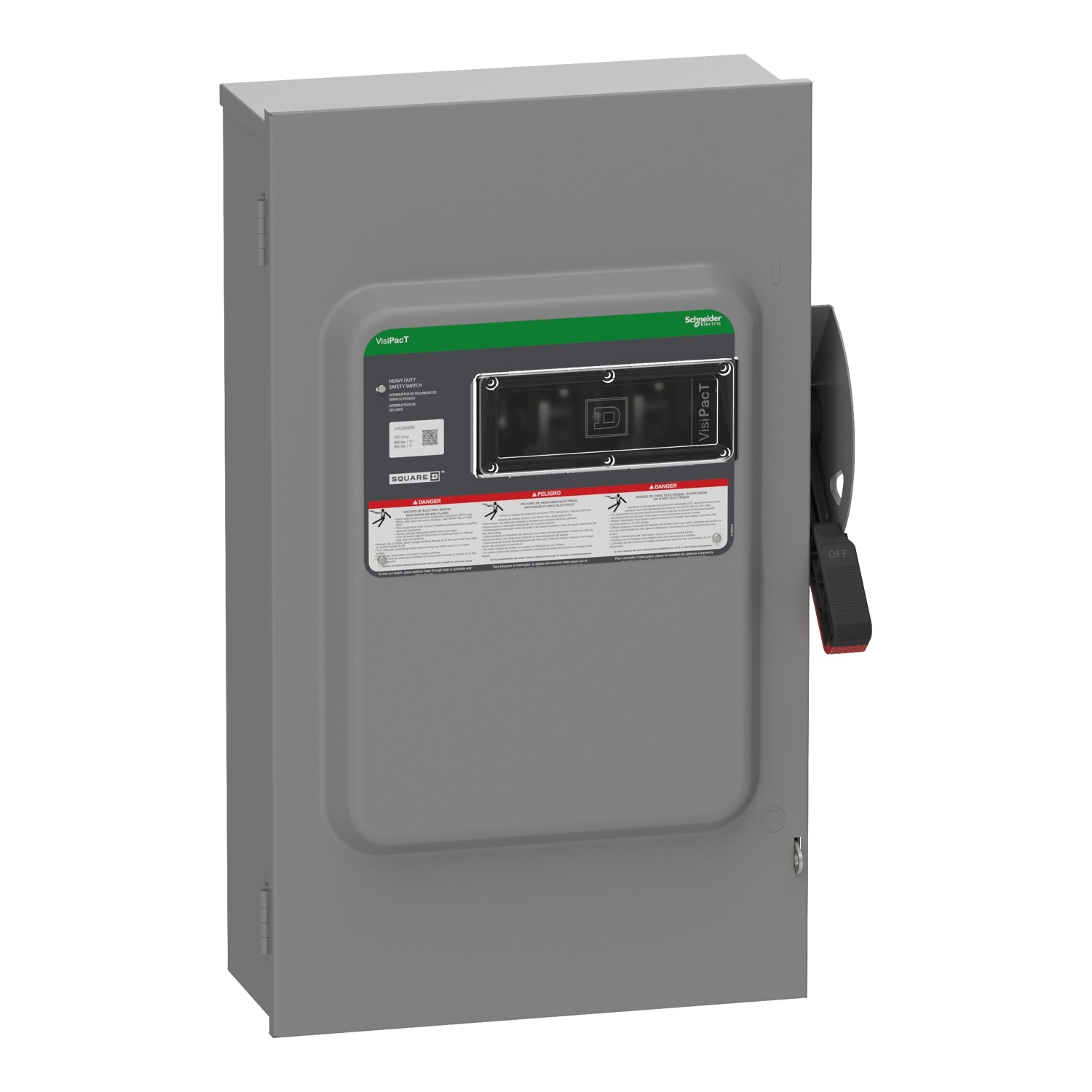 Safety switch, VisiPacT, heavy duty, unfused, viewing window, NEMA 3R, 600V, 200A, 3 pole, neutral installed