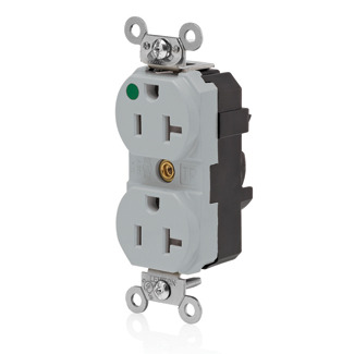 20 Amp, 2P, 3W, Tamper-Resistant, Illuminated Face, Hospital Grade, Isolated Ground, Lev-Lok, Modular Duplex Receptacle, Gray