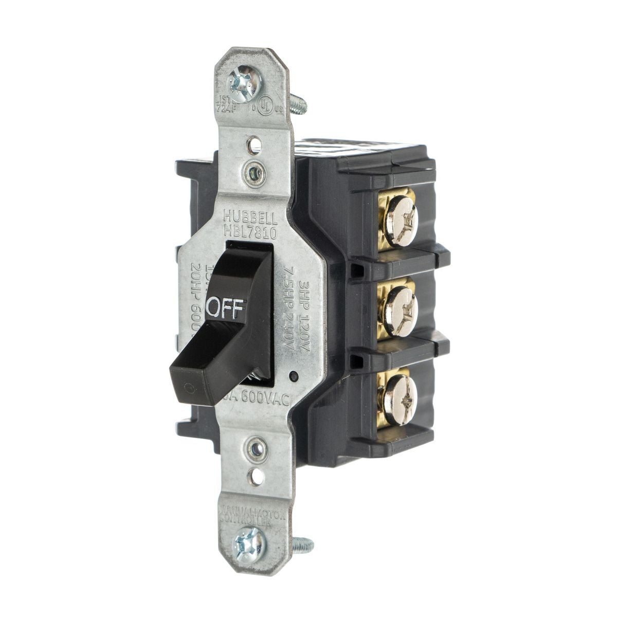Circuit-Lock Manual Short Toggle Controller/Motor Disconnect Switch, 3-pole 30A 600V AC, Back and Side Wired