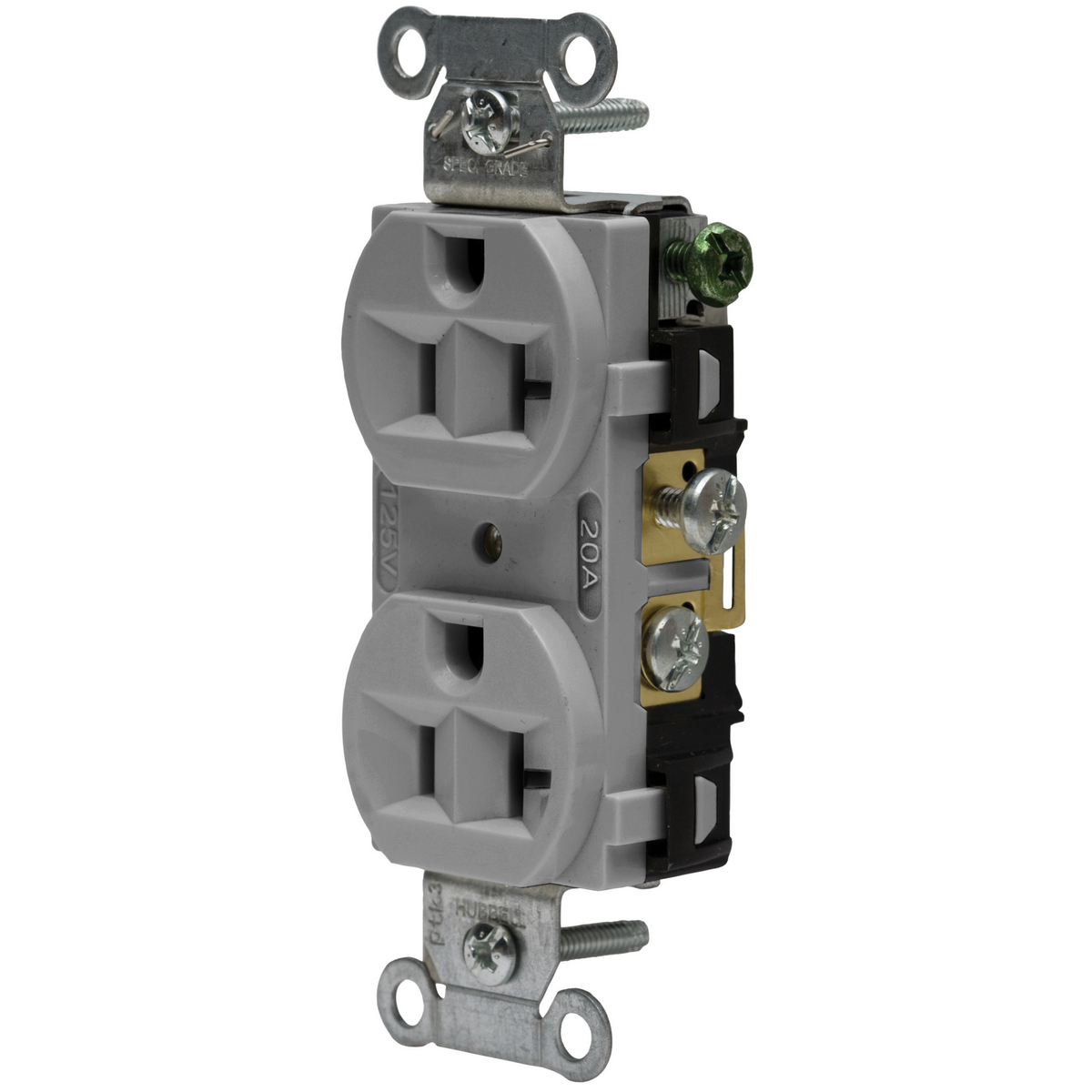 Straight Blade Devices, Receptacles, Duplex, Commercial Grade, 2-Pole 3-Wire Grounding, 20A 125V, 5-20R, Gray, Single Pack.
