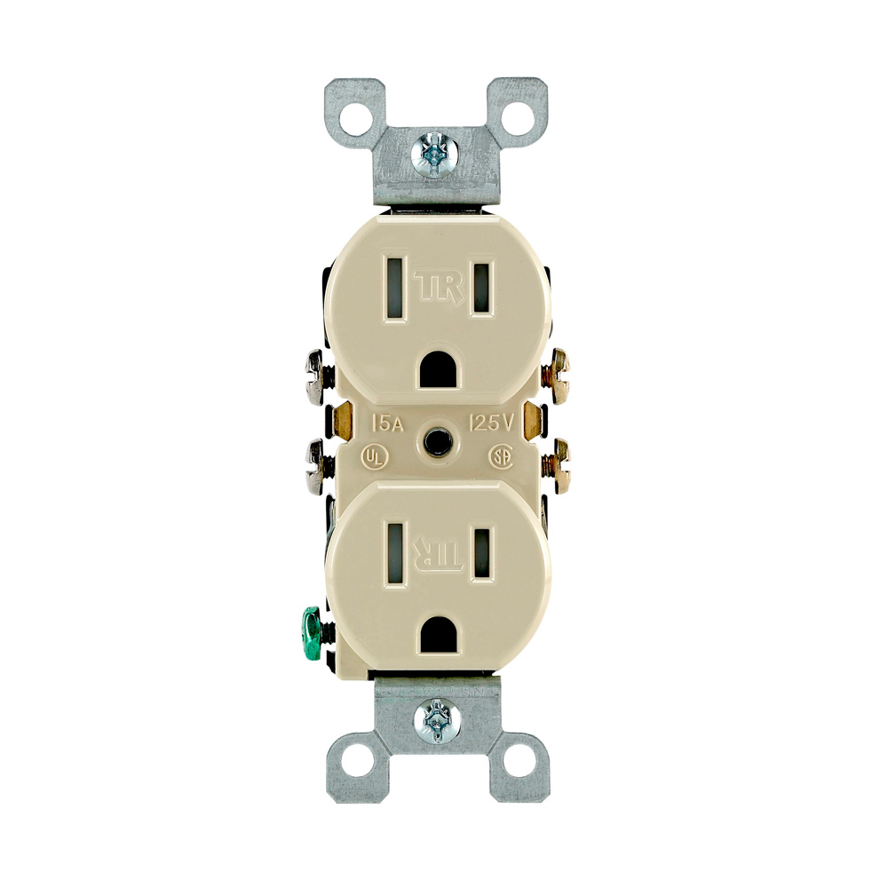 15 Amp, 125 Volt, Tamper Resistant, Duplex Receptacle, Residential Grade, Self Grounding, Ivory