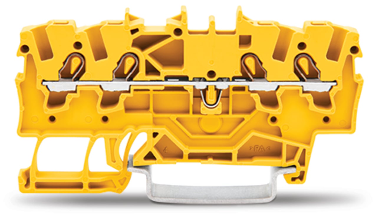 4-conductor through terminal block; 1.5 mm; suitable for Ex e II applications; side and center marking; for DIN-rail 35 x 15 and 35 x 7.5; Push-in CAGE CLAMP; 1,50 mm; yellow