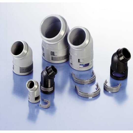 PMAFIX 45 Degree One-Piece Black Elbow, Material - Polyamide 6, Thread Type - Metric, Thread Size - M20 X 1.5, Conduit Size NW - 17