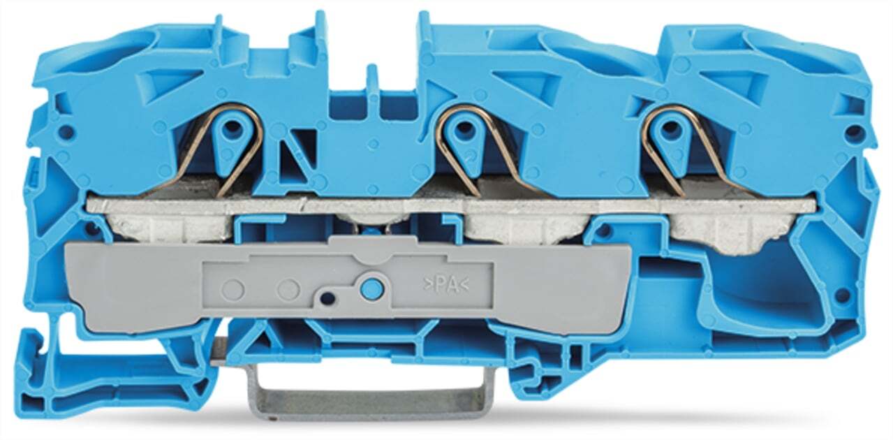 3-conductor through terminal block; 16 mm; for Ex e II and Ex i applications; side and center marking; for DIN-rail 35 x 15 and 35 x 7.5; Push-in CAGE CLAMP; 16,00 mm; blue