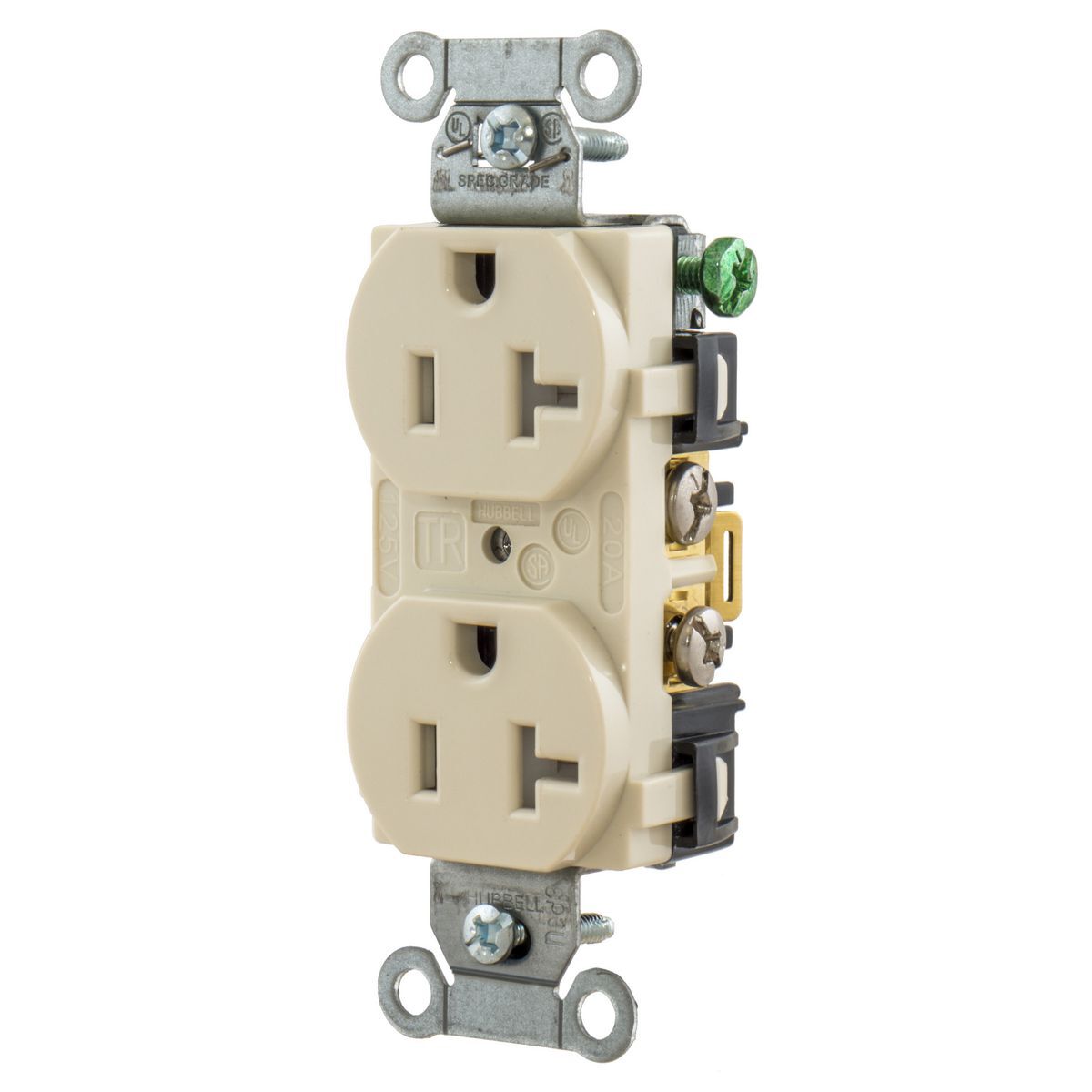 Straight Blade Devices, Tamper Resistant Receptacles, Duplex, Commercial/Industrial Grade, 2-Pole 3-Wire Grounding, 20A 125V, 5-20R, Light Almond