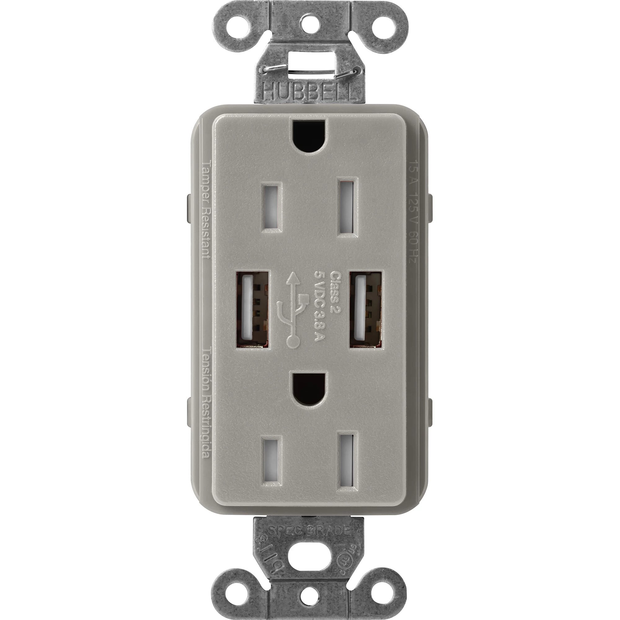 Lutron Claro USB Type A 2.0 Duplex Receptacle, 15 Amp, Cobblestone