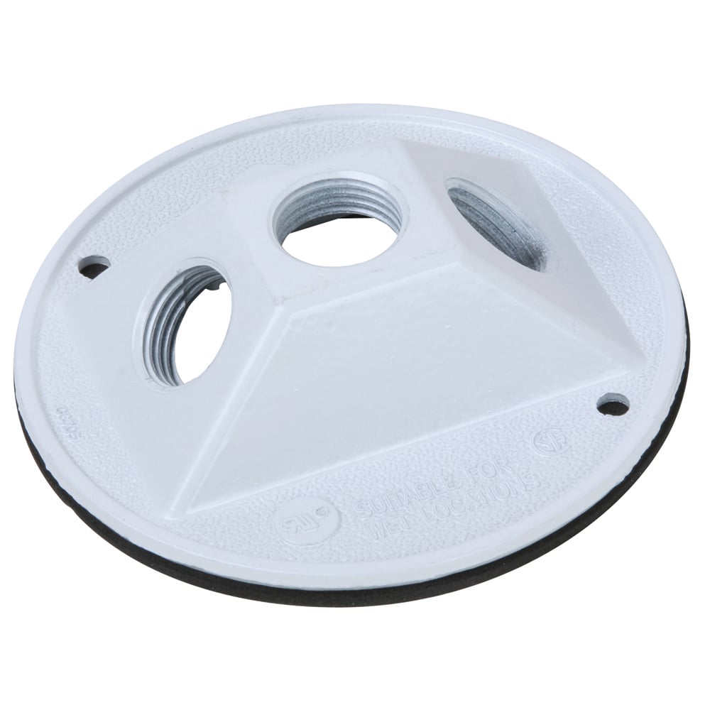 Weatherproof 4 Round Outdoor Cluster Cover, Blank 3 Hole 1/2 With Gasket and Screws, White