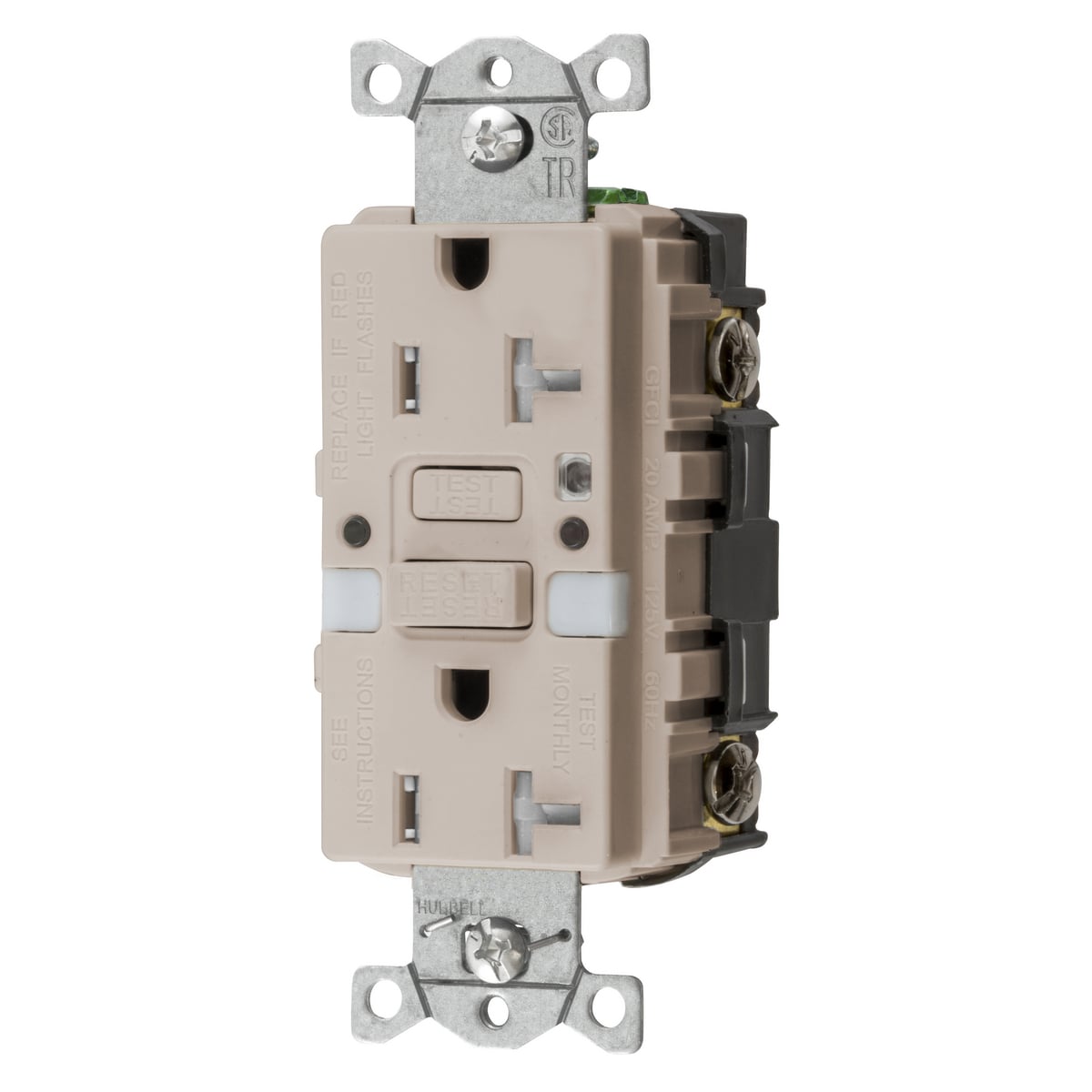 Power Protection Products, Receptacles, GFCI, Commercial Grade, Self Test, 20A 125V, 2-Pole 3-Wire Grounding, 5- 20R, With Nightlight, Light Almond
