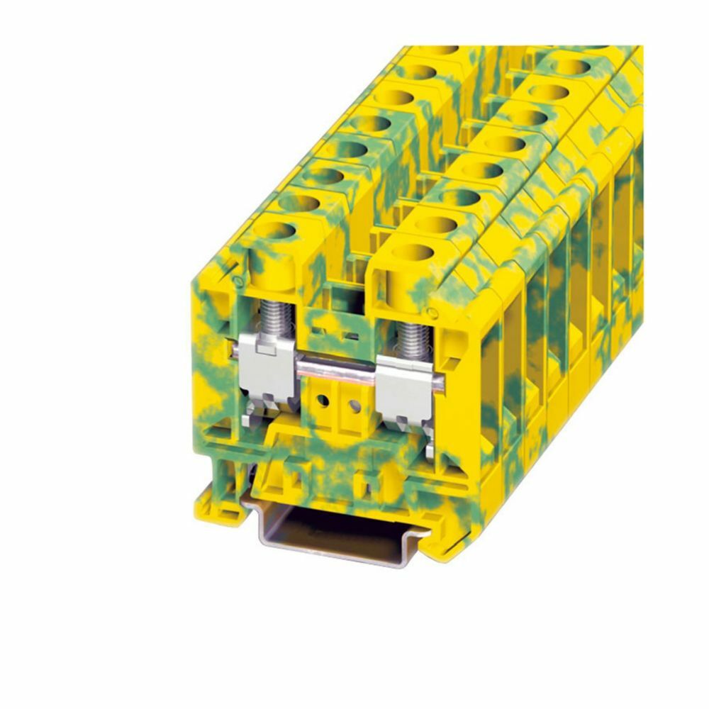 Eaton XB IEC terminal block, Screw connection single level ground block, Green/yellow, 10 AWG/4 mm2 maximum wire, IEC #26-10 AWG, EN #26-10 AWG, UL #26-10 AWG wire