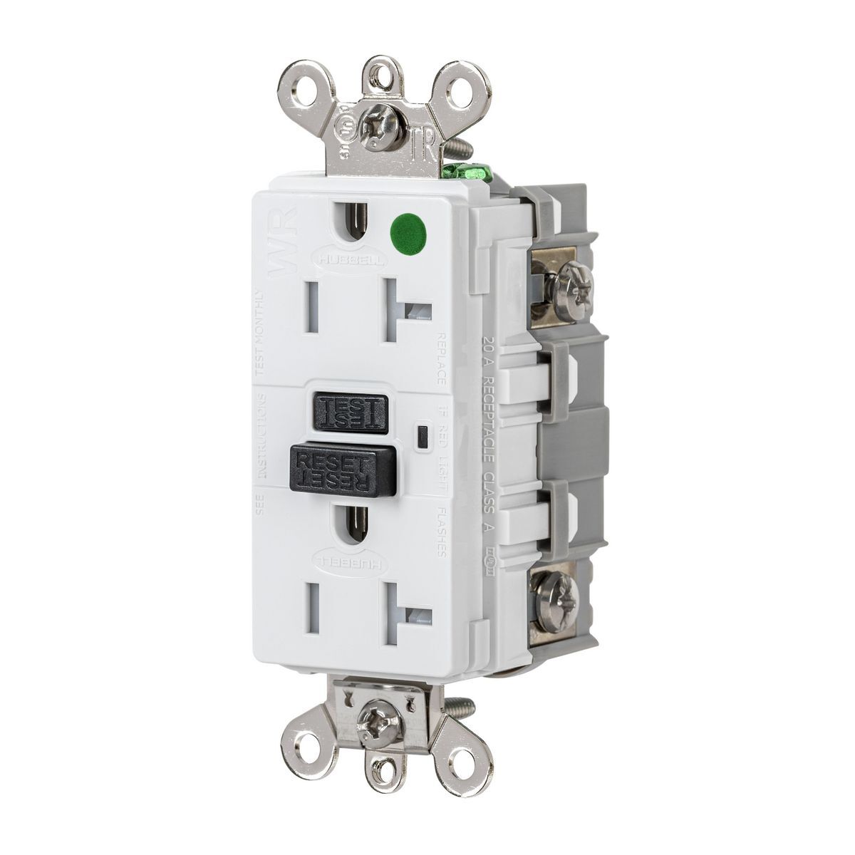 20A, 125V Industrial Hospital Grade, Tamper-Resistant, Weather-Resistant, Ground Fault Receptacle.