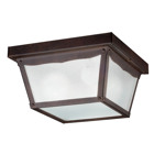 9.25in; 2 light outdoor flush mount features a classic look with its Tannery Bronze finish and clear textured glass. This outdoor flush mount features a clean classic look that is perfect in a traditional environment.