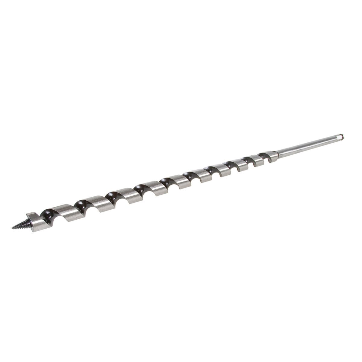 Long Impact Auger Wood Bit 11/16" x 24".  Patented cutting edge for fast easy drilling of clean holes, especially in salt treated utility poles.  Made from hardened alloy steel for added toughness.  The self-feeding threaded screw point draws the bit completely through the wood - no need to push the bit while drilling.  Over center flute for evacuating chips.  Shaft is straightened for fewer vibrations to the hand and to help control the quality of the hole.  Cutting edge can be re-sharpened multiple times and continues to self feed.  7/16" Hex Shank with easy to fit quick change groove for Impact Drivers.