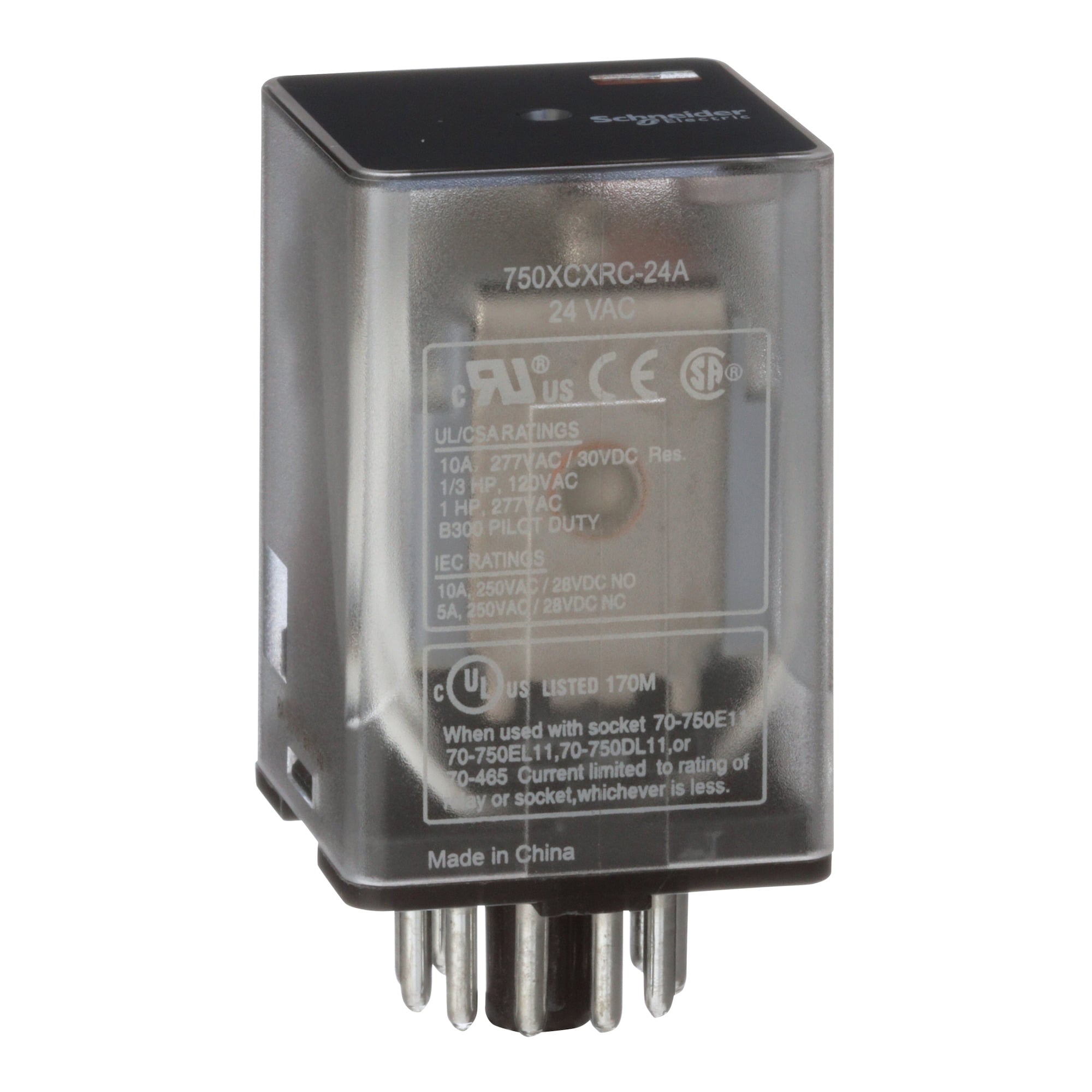 General purpose relay, SE Relays, 750R, 3PDT, 10A, 48 VDC, octal terminal 11 pins, clear cover