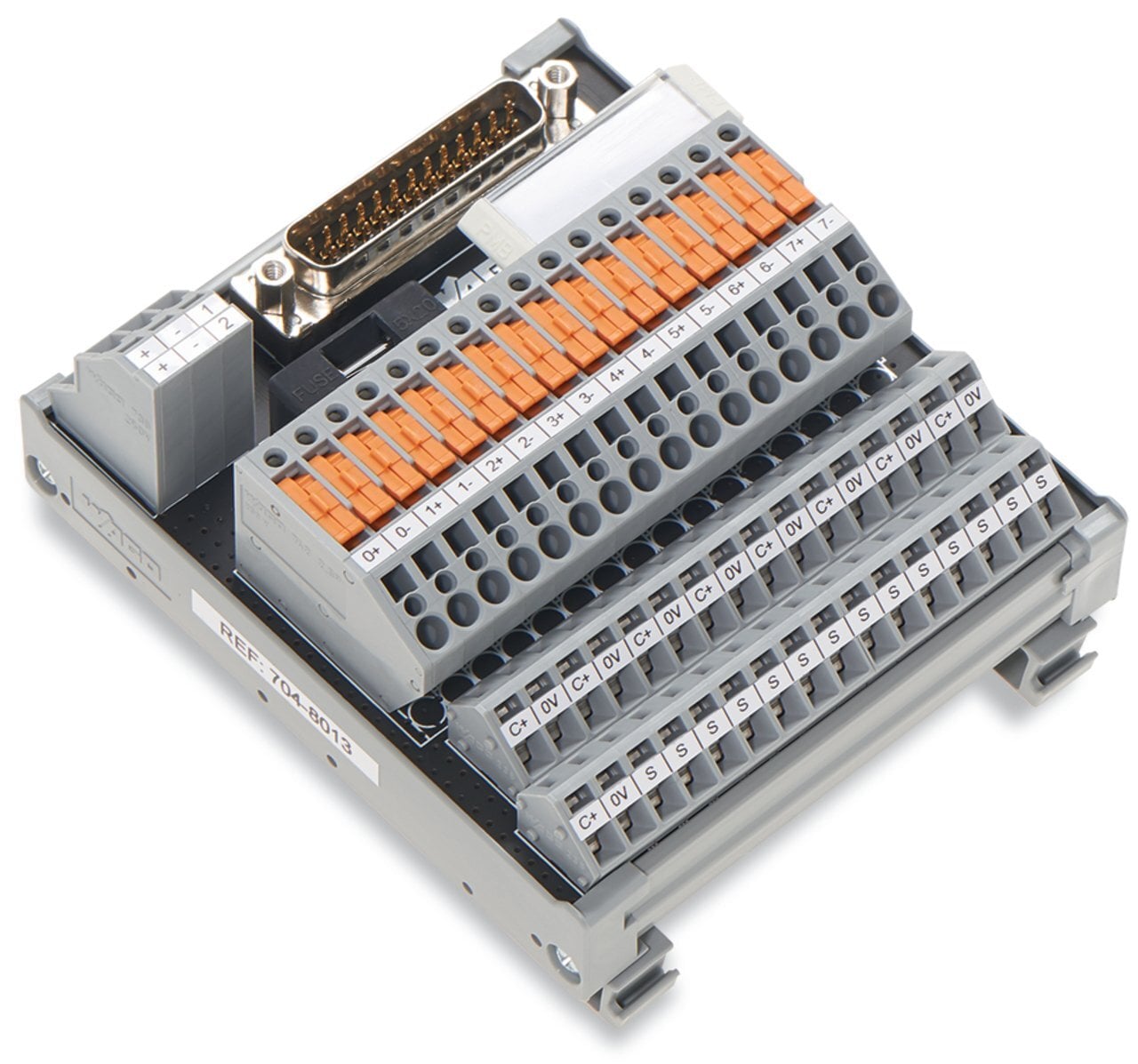 Interface module for system wiring; with solder pin; Male connector; 25-pole; 8-channel analog input or output; 4-wire; PCB terminal blocks; in mounting carrier