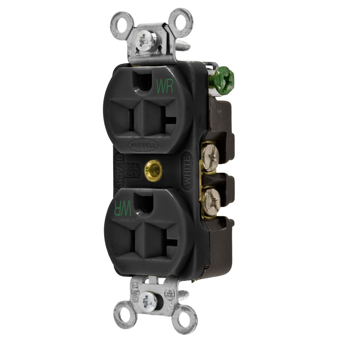 Straight Blade Devices, Weather Resistant Receptacles, Duplex, Commercial/Industrial Grade, 2-Pole 3-Wire Grounding, 20A 125V, 5-20R, Black