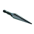 Quick Change Step Drill Bit, Number Of Drill Stages: 13, Minimum Drill Diameter: 1/8 IN, Maximum Drill Diameter: 1/2 IN, Step Increments: 1/16 IN, Step 1/8 IN Thickness, 1/4 IN Shank, High Speed Tool Steel