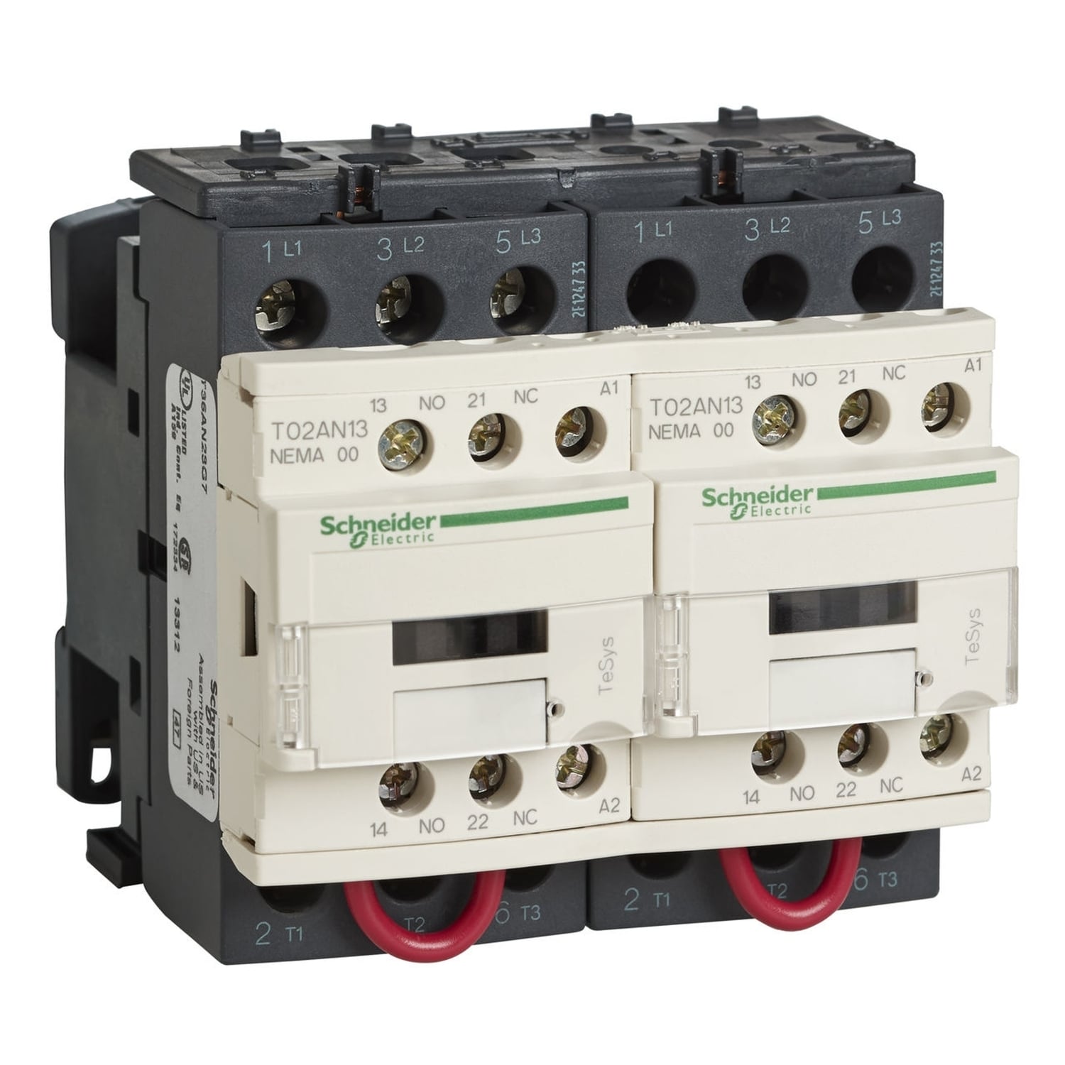 NEMA Contactor, TeSys N, reversing, Size 1, 27A, 10HP at 460VAC, 3 pole, 3 phase, 120VAC 50/60Hz coil, open