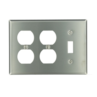 3-Gang 1-Toggle 2-Duplex Device Combination Wallplate, Device Mount, Stainless Steel