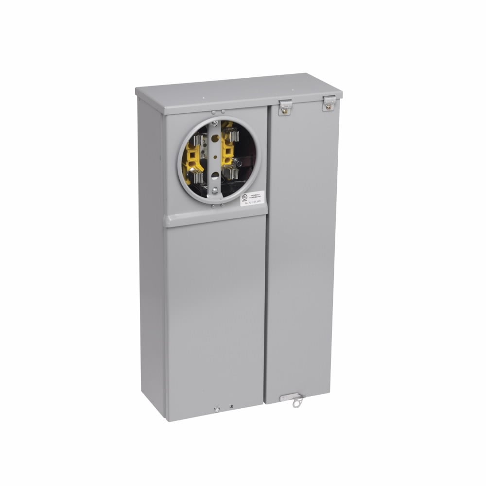 Eaton B-Line series meter breakers, 100 A, Single meter position, Ring type, 3R, Underground, ANSI 61 gray painted, 010 kAIC, #14 - 1/0, MCB, (1) 100 A, 2P, Galvanized steel, Surface mount, 7 jaws, 4 wires, 3 phase, 3?/4W, 120/240 V