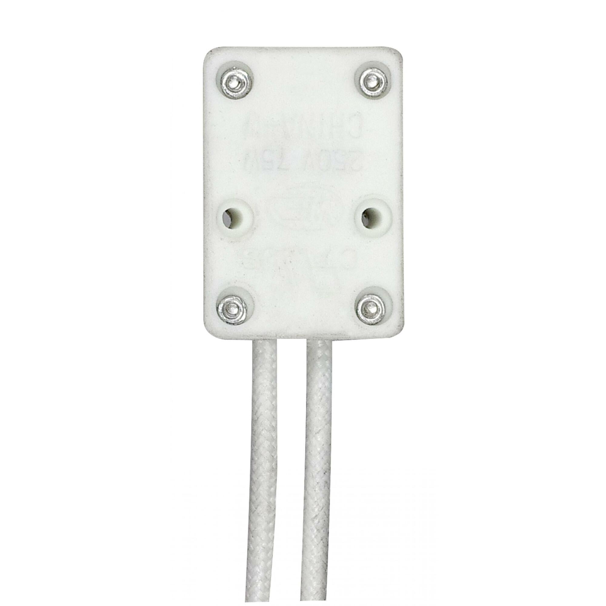 MR16 Porcelain Halogen Socket - GX5.3 Base - 12" SF-1 200C Leads - 3/8" Height - 7/8" Diameter - 3/4" Width - 75W - 250V