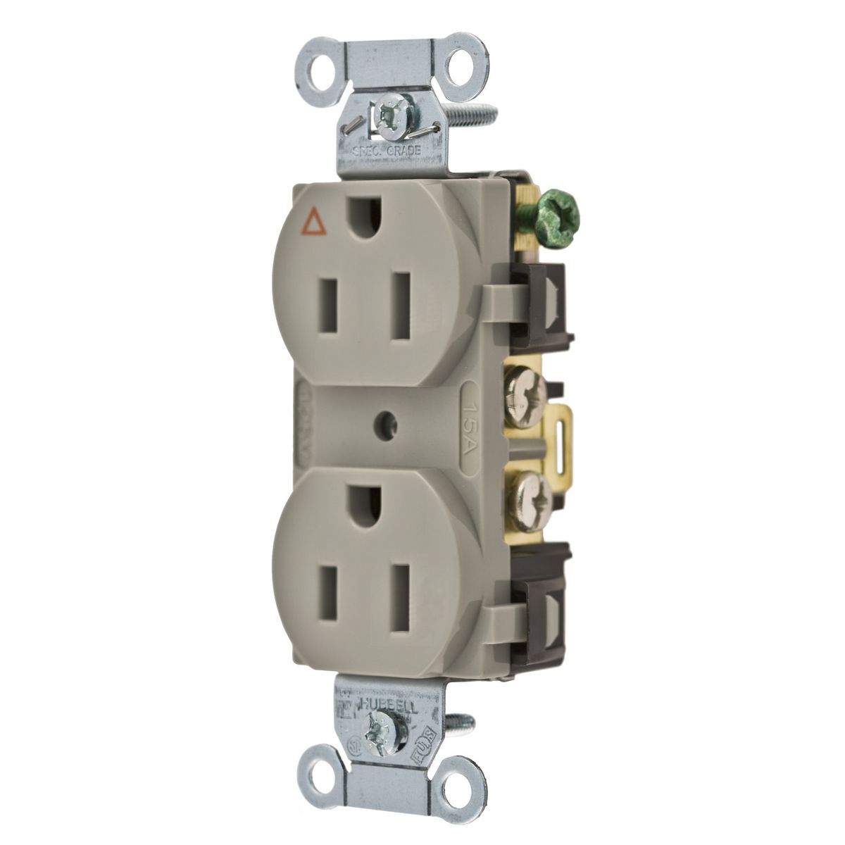 Straight Blade Duplex Receptacle, Commercial Grade, Isolated Ground, 2-Pole 3-Wire Grounding, 15A 125V, 5-15R