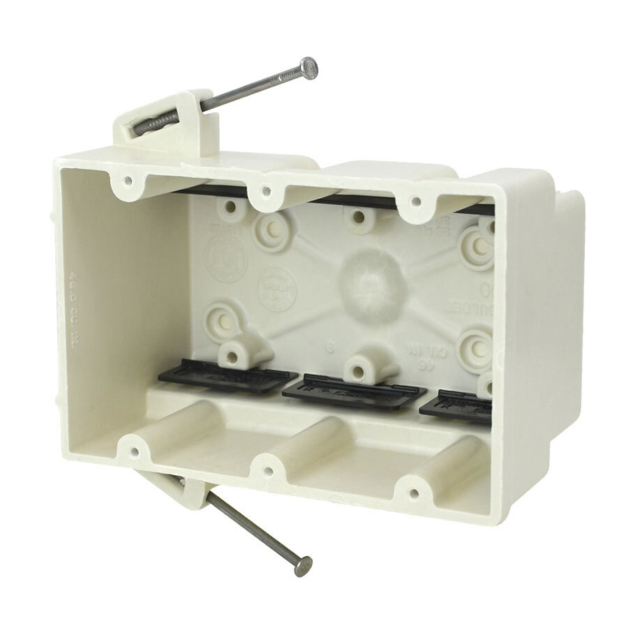3300-N FiberglassBOX Non-Conductive Non-Metallic Switch/Receptacle Box With Knockouts, Fiberglass Reinforced Polyester, 46 cu-in Capacity, 3 Gangs, 6 Outlets, 12 Knockouts, 5-11/16 in W x 3 in D x 3-3/4 in H
