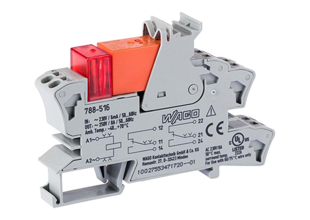 Relay module; Nominal input voltage: 230 VAC; 2 changeover contacts; Limiting continuous current: 8 A; Red status indicator; Module width: 15 mm; 2,50 mm; gray
