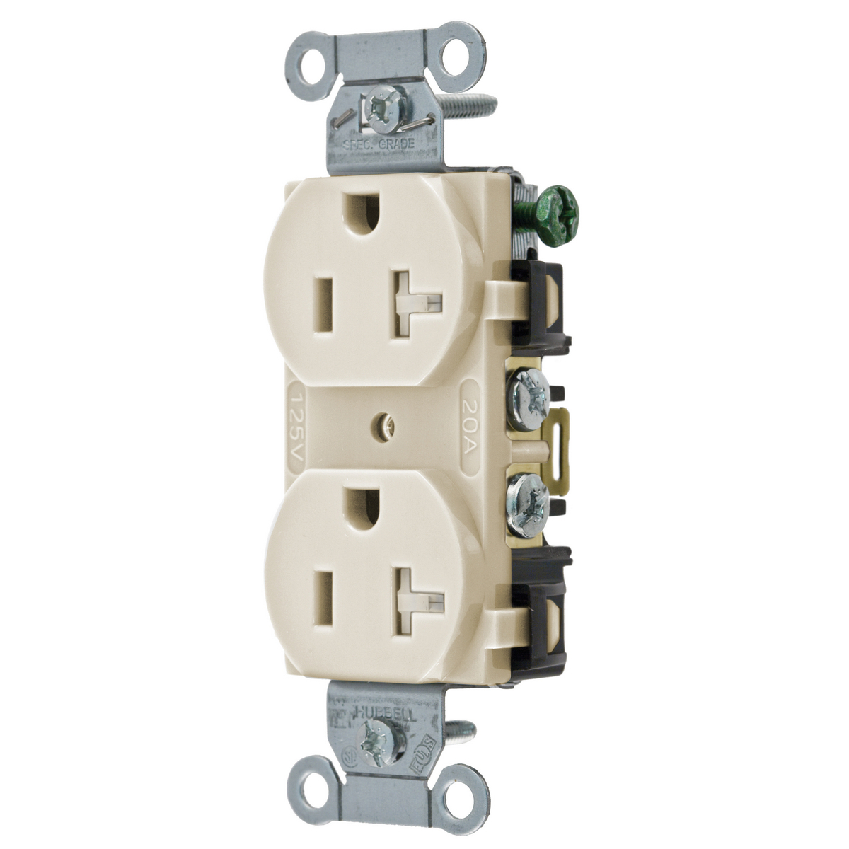 Straight Blade Devices, Receptacles, Tamper-Resistant Duplex, Commercial/Industrial Grade, 2-Pole 3-Wire Grounding, 20A 125V, 5-20R, Almond, Single Pack.