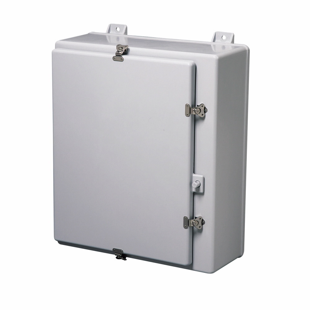 Eaton B-Line series wall mounted panel enclosure, 39.31" height, 14.05" length, 26.32" width, NEMA 4X, Hinged cover, 4XF enclosure, Wall mount, Medium single door, External mounting feet, Fiberglass, Seamless poured in-place gasket