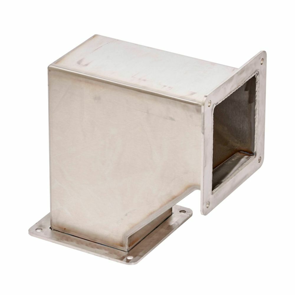 Eaton B-Line series wireway elbow fitting, Includes (1) gasket and hardware, Feed through, 90 elbow, NEMA 4X, Stainless steel, Brushed finish, 4" X 4"