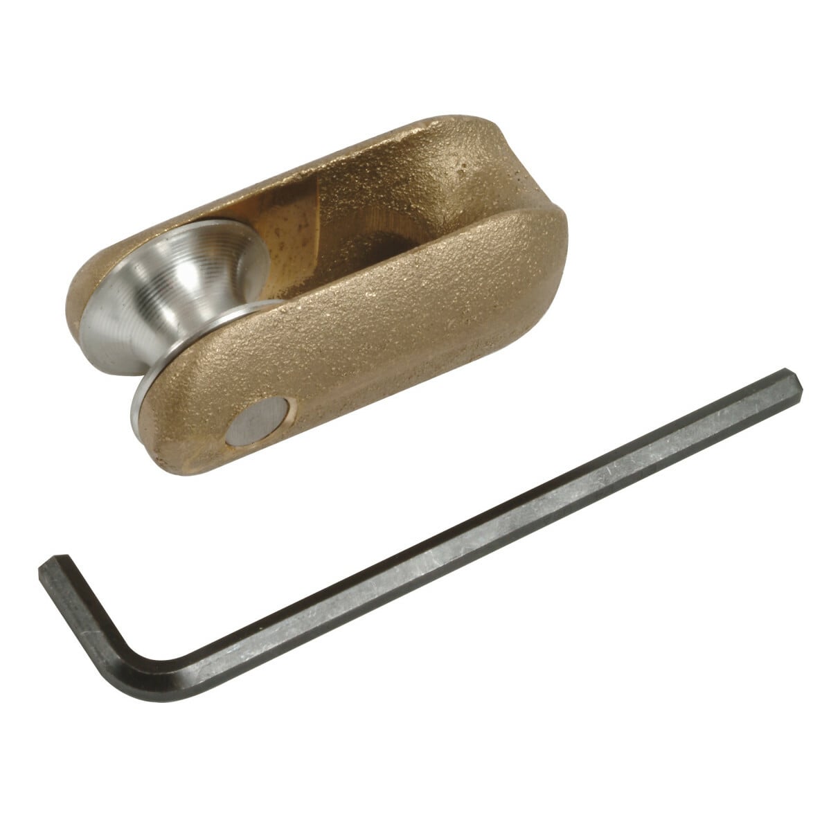 Rope Clevis, 3-1/2" Long,  6,500 Pound Maximum Rated Capacity.  Removable bolt and rope sheave.  Removable grip eye bolt.  Select the clevis with a rating that meets or exceeds the cable puller's maximum pulling force.  Removable sheave for rope eye.
