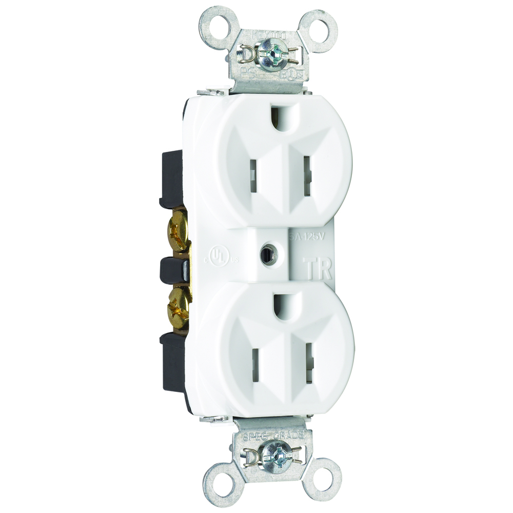 Tamper-Resistant Hard Use Spec Grade Duplex Receptacle Back and, Side Wire 15amp 125volt White