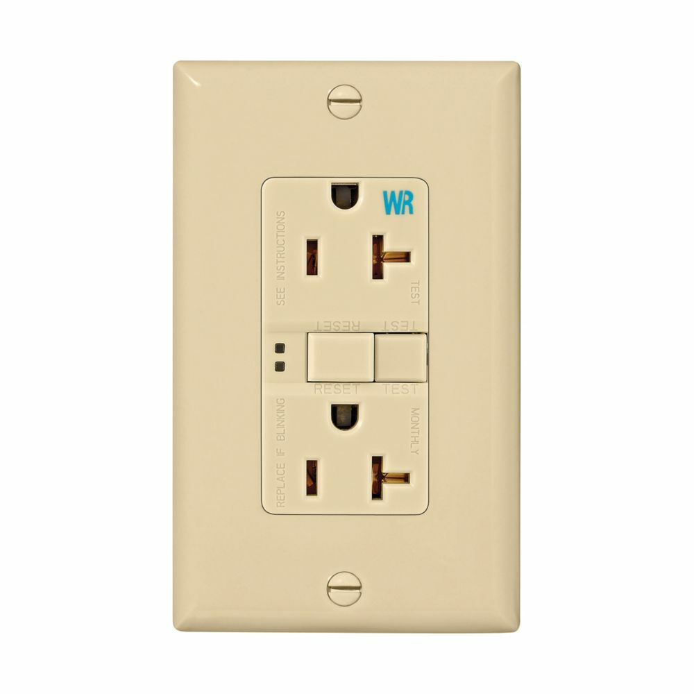 Eaton GFCI receptacle,Weather resistant,Self-test,#14 - 10 AWG,20A,Residential,Commercial,Flush,125 V,GFCI,Back and side wire,Ivory,Brass,Receptacle,Weather resistant,Polycarbonate,5-20R,Two-pole, three-wire, grounding