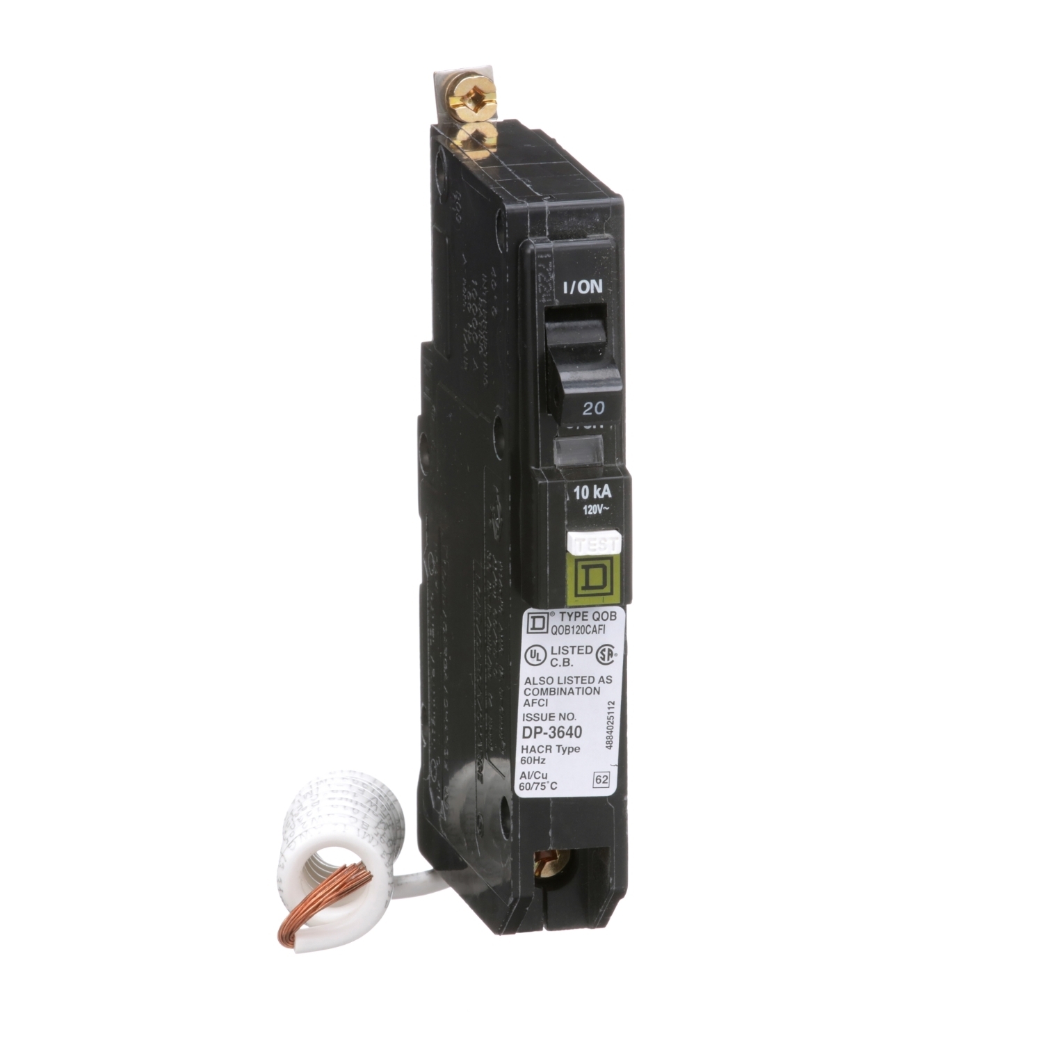 QOB120CAFI Miniature Circuit Breaker, 20 Amp, 1 Pole, 120/240V