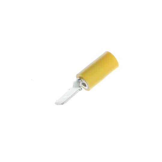 Vinyl-Insulated Male Tab, Length 1.08 Inches, Maximum Insulated .250, Tab Size .250x.032, Wire Range #12-#10 AWG, Color Yellow, Copper, Tin Plated