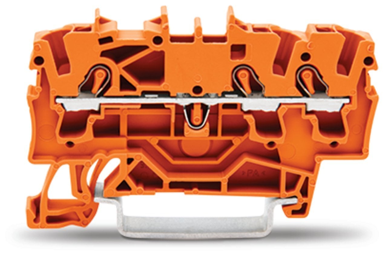 3-conductor through terminal block; 2.5 mm; suitable for Ex e II applications; side and center marking; for DIN-rail 35 x 15 and 35 x 7.5; Push-in CAGE CLAMP; 2,50 mm; orange