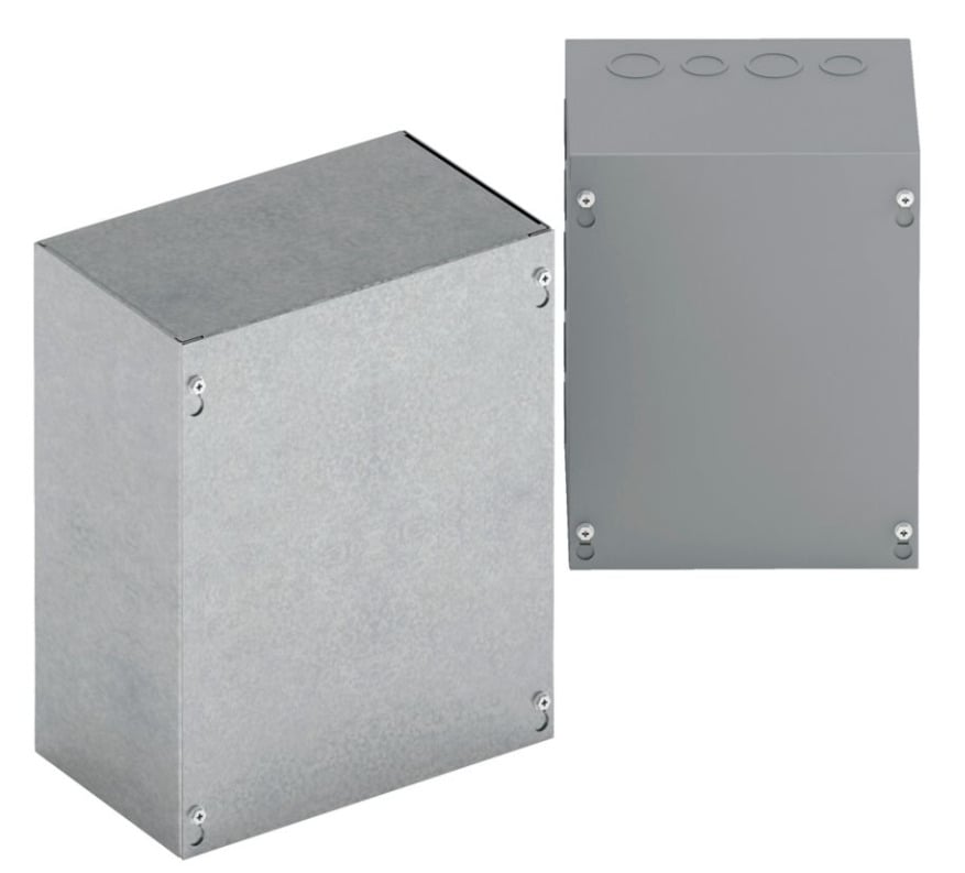 Type 1 junction boxes, 36" height, 12" length, 36" width, NEMA 1, Screw cover, SCGV NK enclosure, Surface mounted, Medium single door, No knockout, Thru holes, Galvanized steel