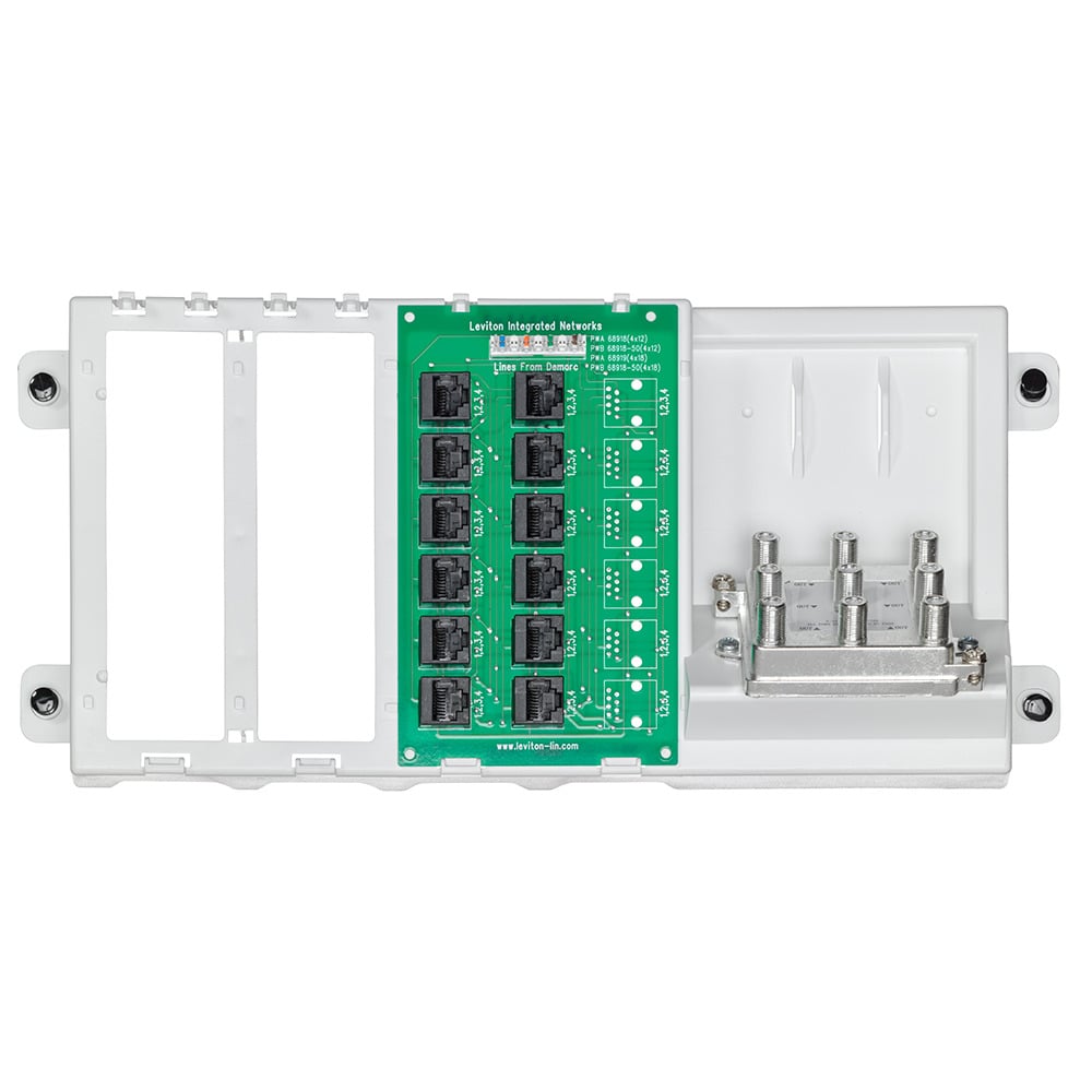 4x12 Telephone Distribution Board on bracket w/ 8-way 2GHz splitter. pkd: 1/small box, 4/carton boxed.