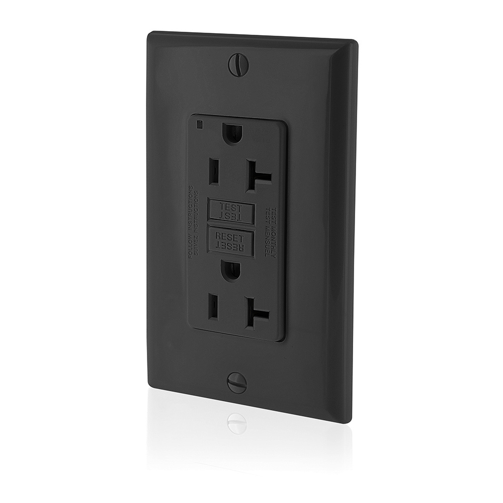Self-Test Slim, Non-Tamper Resistant, GFCI Receptacle, Nema 5-20R, 20A-125V @ Receptacle, 20A-125V Feed-Through -Black