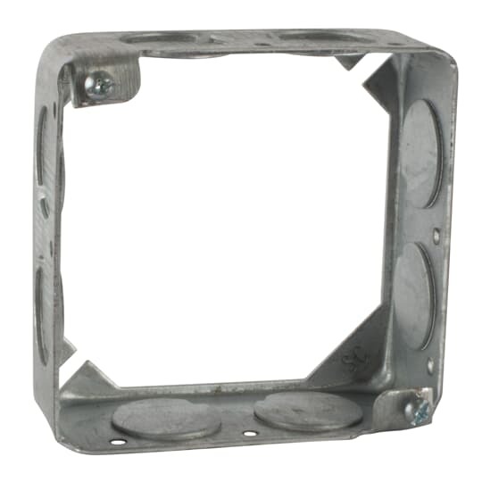 Square Box Extension Ring, 21 Cubic Inches, 4 Inch Square x 1-1/2 Inch Deep, 3/4 Inch Knockouts, Pre-Galvanized Steel