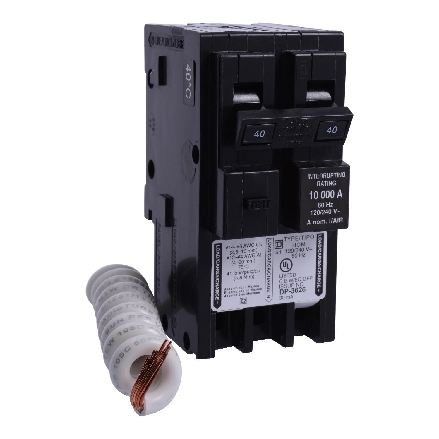 HOM240EPD Homeline Miniature Circuit Breaker, 40 Amp, 2 Pole, 120/240V
